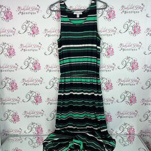 Fourteenth place dress maxi stripes Elegant Striped Maxi Dress in Green Black